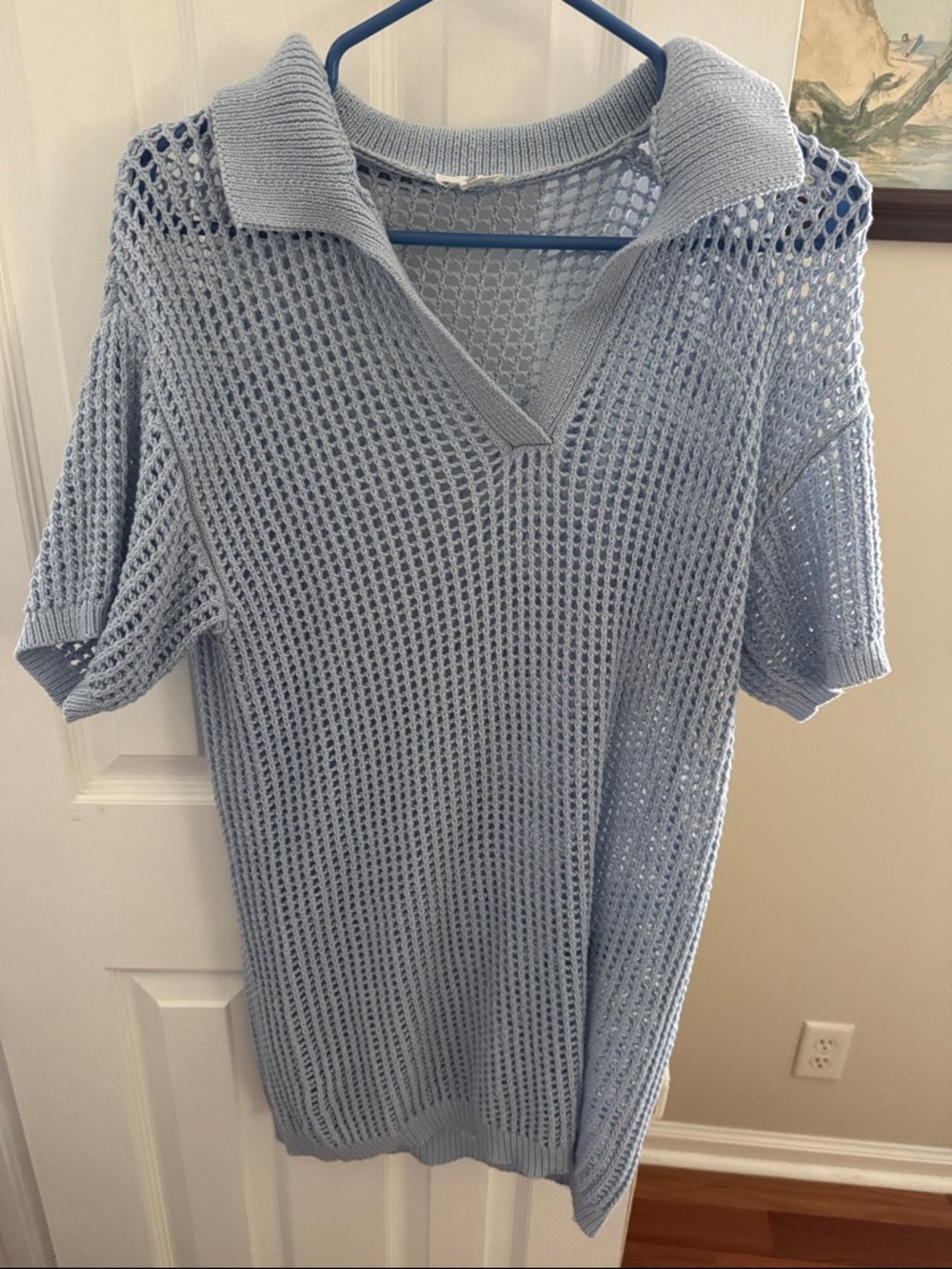 Le Lis Light Blue Open-Knit Collared Swim Coverup
